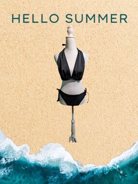 NWOT THG Black Halter Tie-Side Bikini Set - Women Swim